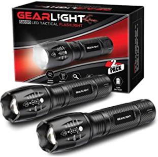 GearLight LED Flashlight Pack -2 Bright, Zoomable Tactical Flashlights with High Lumens and 5 Modes for Emergency and Outdoor Use -Camping Accessories -S1000